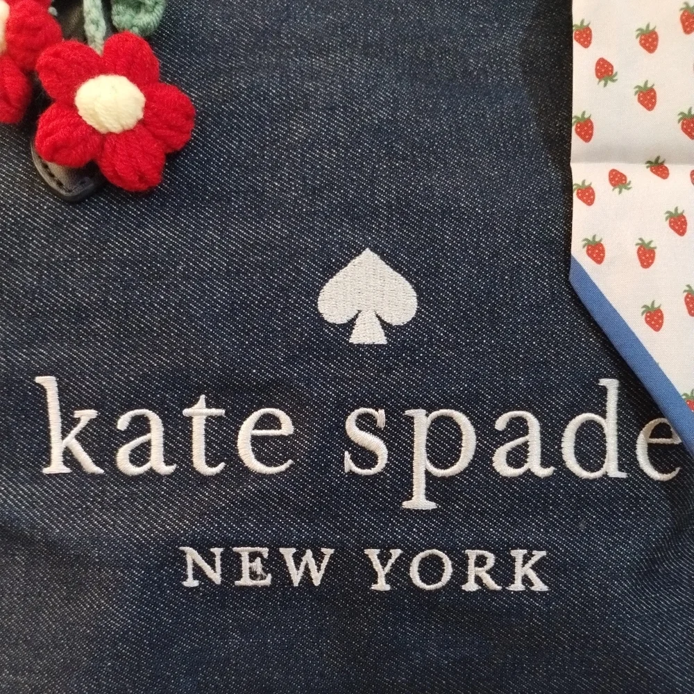 Kate Spade Ella Large Monogram Midnight Blue Denim Tote Bag - Picture 3 of 16
